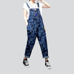 Rectangular ornament print denim jumpsuit
