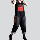 Roter Jeans-Jumpsuit mit Brusttasche