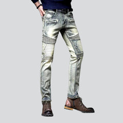 Retro wash men biker jeans