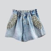 Damen-Jeansshorts mit Strass-Tasche