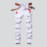 Weiße Jeans mit Rosenstickerei für Herren