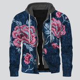 Jeansjacke mit Kapuze und Rosenprint