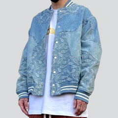Rubber hem boho men jean jacket