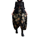 Flower print black denim jumpsuit