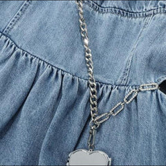 Kurzärmliges Jeanskleid mit Reißverschluss für Damen