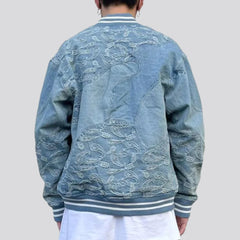Rubber hem boho men jean jacket