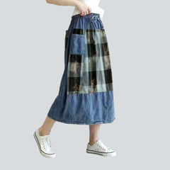 Jeansrock mit elastischer Taille und bemaltem Muster