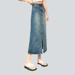 Streetwear front slit denim skirt