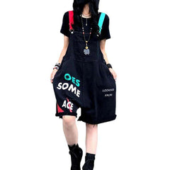 Color denim romper with inscriptions