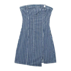 Vestido vaquero mini sin tirantes a rayas