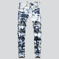 Tie-dyed distressed jeans for men