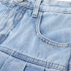Plissierter Mini-Jeansrock