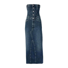 Vestido vaquero elástico sin tirantes