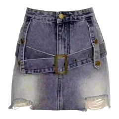 Contrast denim skirt with belts