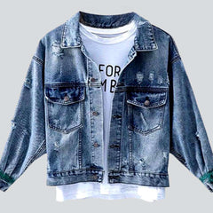 Chaqueta vaquera para mujer con bordado de flores