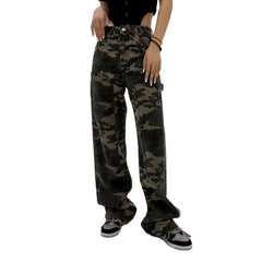 Camouflage print women straight jeans