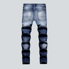 Color print patchwork biker jeans