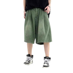 Retro baggy men denim shorts