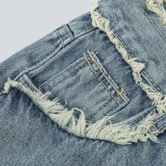 Frayed waistband long denim skirt