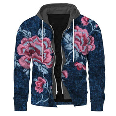 Jeansjacke mit Kapuze und Rosenprint