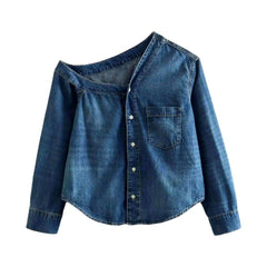 Asymmetric shoulder women denim jacket