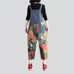 Painted patchwork women denim jumpsuit