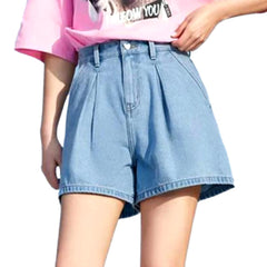 Pleated waistband women denim shorts