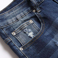Color print patchwork biker jeans