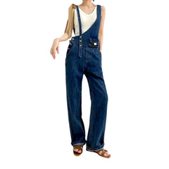 Asymmetric straight women denim jumpsuit