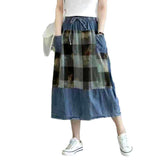 Elastic-waist-painted denim skirt