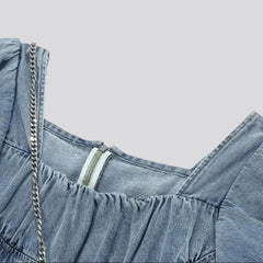 Kurzärmliges Jeanskleid mit Reißverschluss für Damen