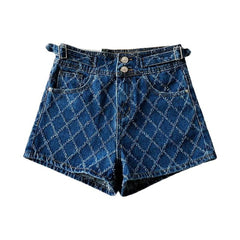 Ornament fabric women denim shorts