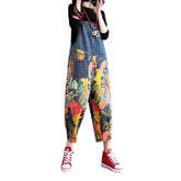 Painted patchwork women denim jumpsuit
