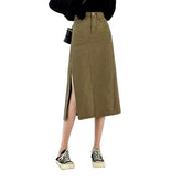 Falda vaquera color caqui con abertura lateral