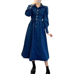 Vestido vaquero largo de mujer con lavado medio