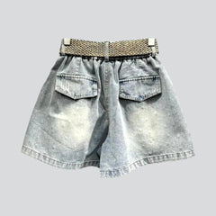 Pantalones cortos vaqueros vintage holgados con diamantes de imitación