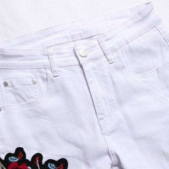 Bestickte weiße Jeans für Herren