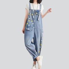 Partly bubble print denim jumpsuit