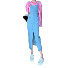 Vestido vaquero con abertura y tirantes