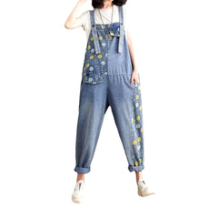 Partly bubble print denim jumpsuit