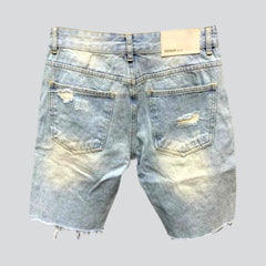 Raw hem distressed denim shorts
