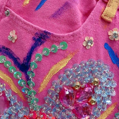 Pink rhinestone flower denim shorts