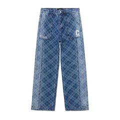 Ornament fabric baggy men jeans