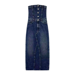 Back slit strapless denim dress