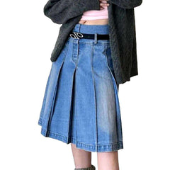 Knielanger Falten-Jeansrock