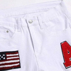 Vaqueros blancos con bordado de letras para hombre