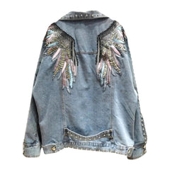 Wings embroidery women denim jacket