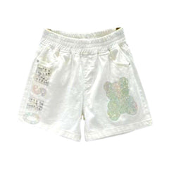 Jeansshorts mit Strass in Bonbonfarbe