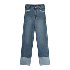 Patched hem straight women jeans
