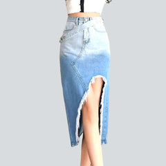 Irregular cut-out slit denim skirt